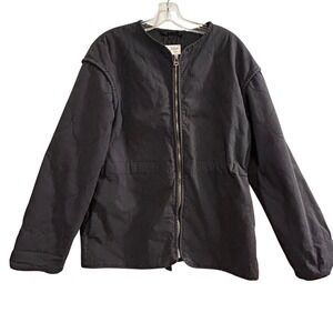Universal Thread Quilted Jacket Women Medium‎ Black Collared Zipper Cotton Blend